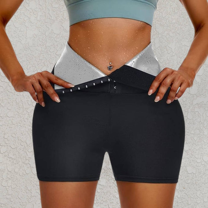 Figurformende Damen Shapewear Saunahose mit hohem Taillentrainer für maximale Unterstützung beim Sport.
