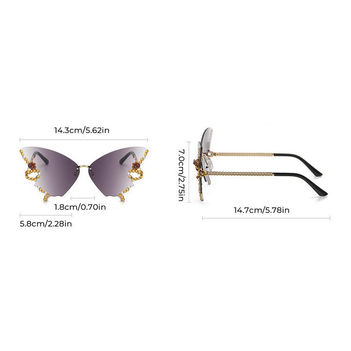Damen Schmetterlings-Sonnenbrille, stilvolles Accessoire, UV400-Schutz, für sonnige Tage im Freien.
