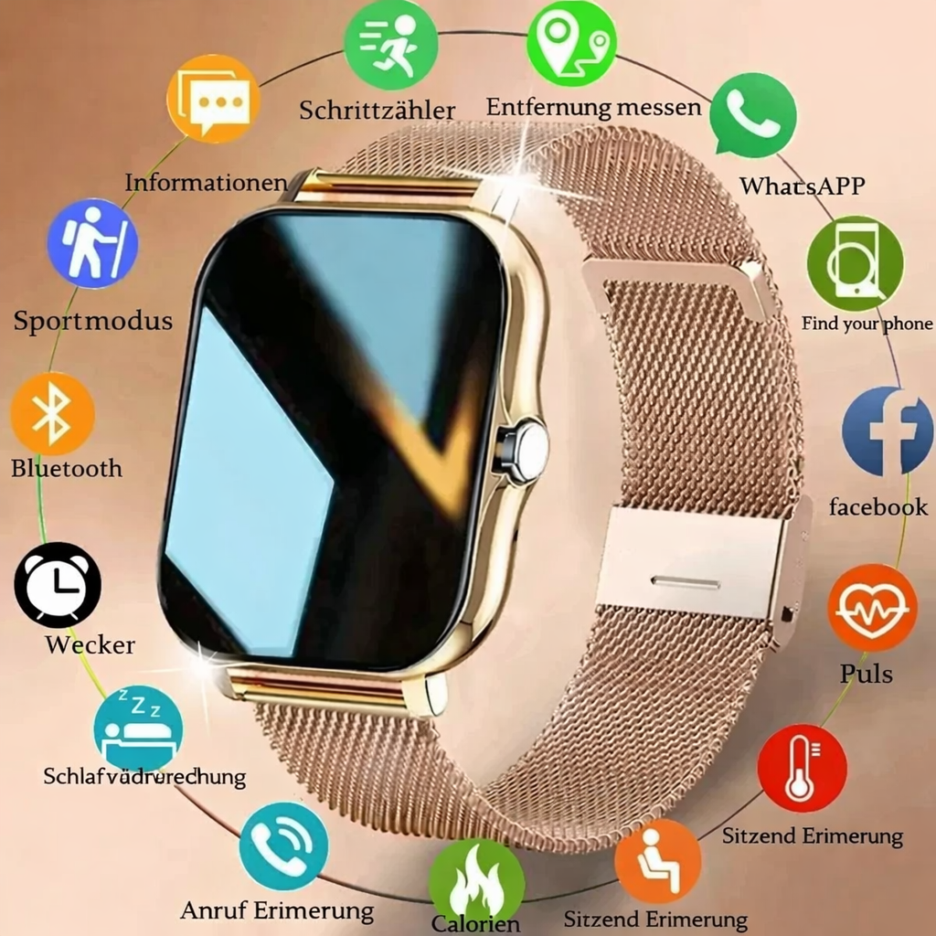 Damen Smartwatch Eleganz & Fitness: Eine stilvolle Digitaluhr mit Aktivitätstracker für Gesundheit & Fitness am Handgelenk.