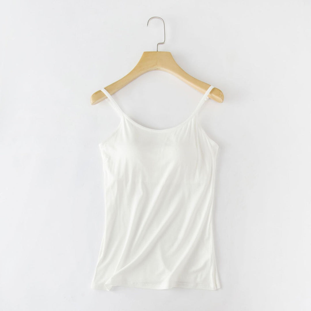 Detailaufnahme: Integrierter BH mit herausnehmbaren Pads & verstellbaren Trägern des Damen Tanktop (2er Set).