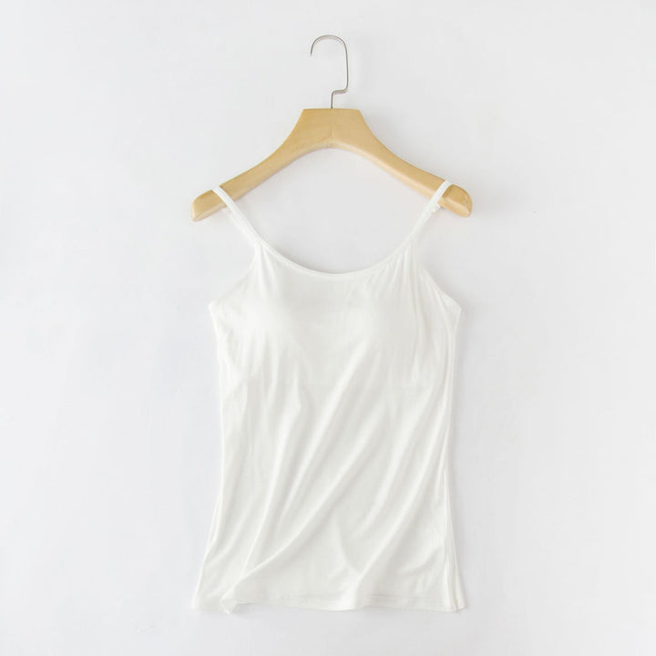 Detailaufnahme: Integrierter BH mit herausnehmbaren Pads & verstellbaren Trägern des Damen Tanktop (2er Set).