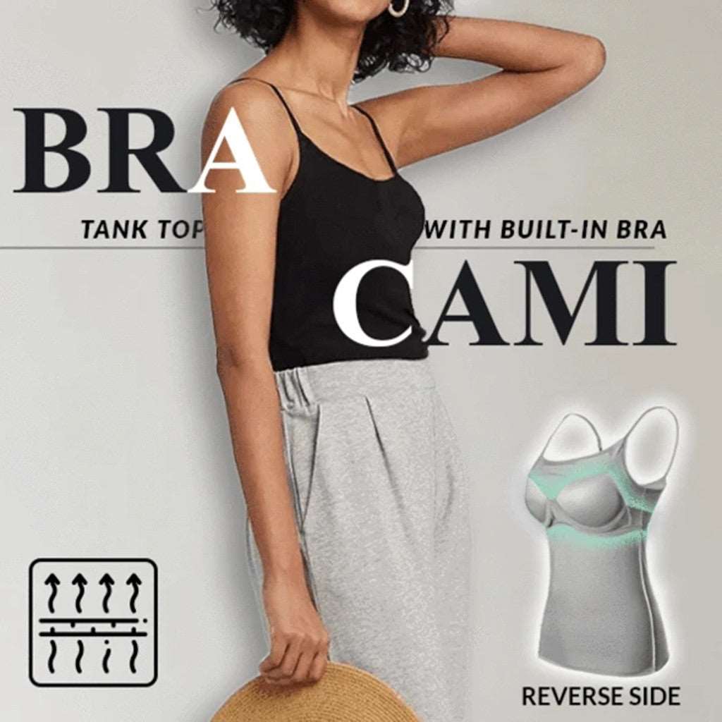 Bequemes Damen Camisole Tanktop Set (2 Stück) mit integriertem BH & verstellbaren Trägern, ideal für Sport & Alltag.