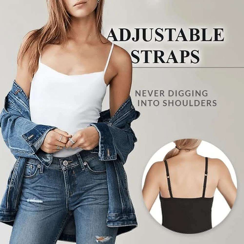 Hüftlanges Damen Sport Tanktop (2er Set) mit integriertem BH, verstellbaren Spaghetti-Trägern & herausnehmbaren Pads.