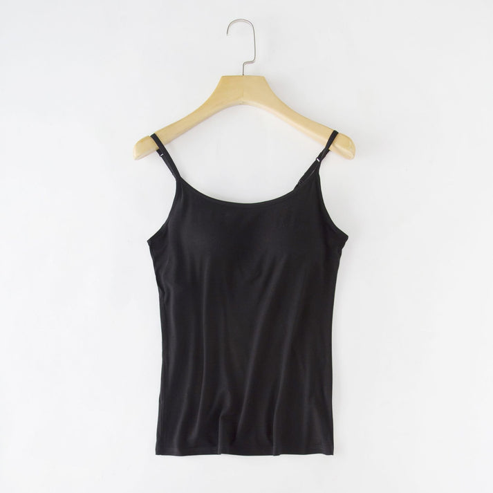Zwei Damen Tanktops in Schwarz & Weiß mit integriertem BH, verstellbaren Trägern & herausnehmbaren Brust-Pads.