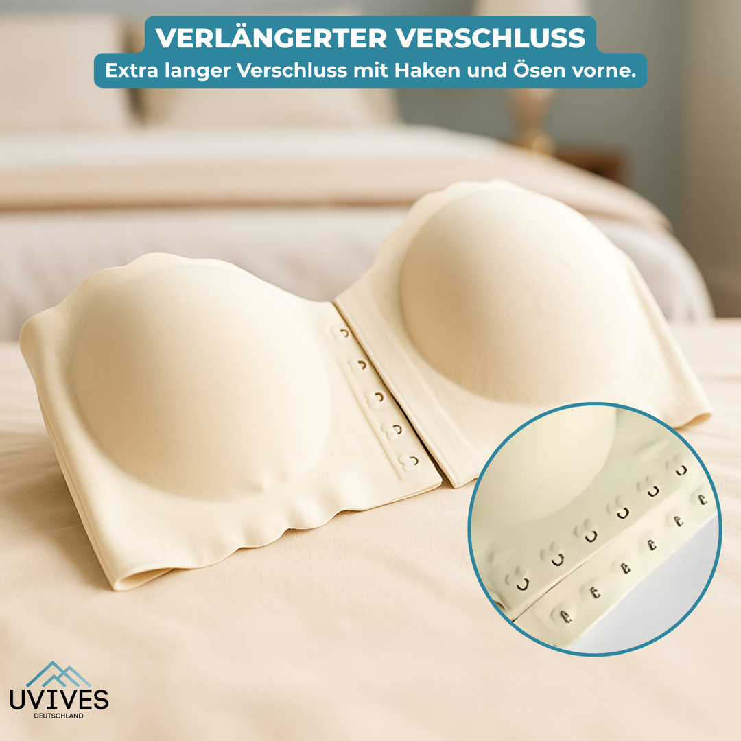 Atmungsaktiver Damen Trägerloser BH mit starkem Halt, ideal für schulterfreie Mode & rückenfreie Kleider.