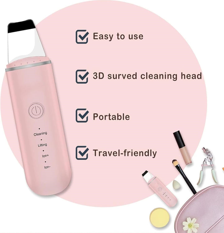 Ergonomischer Damen Ultraschall-Hautscrubber, modernes Design für einfache & effektive Hautpflege.