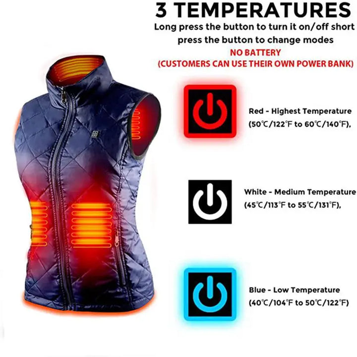 Schwarze Damen Infrarot Wärmeweste, die ideale beheizte Kleidung für Damenmode bei Kälte.