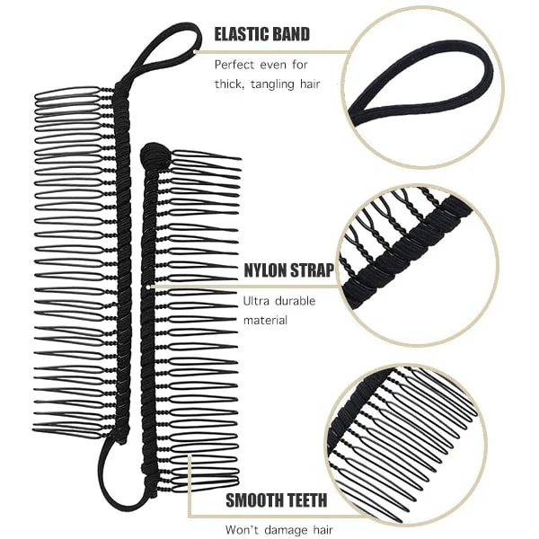 Frau trägt Vintage Bananen-Haarspange dehnbar. Trendiges Haaraccessoire für leichte & schnelle Frisuren.