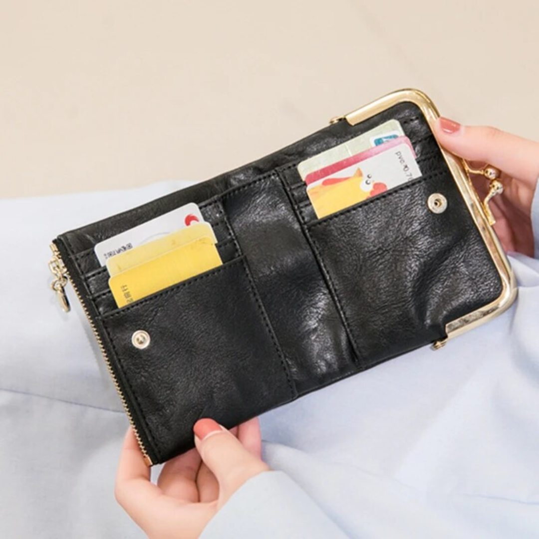 Charmante Damen Vintage Geldbörse, Kussverschluss, perfekt als Kartenhalter und Münzfach.