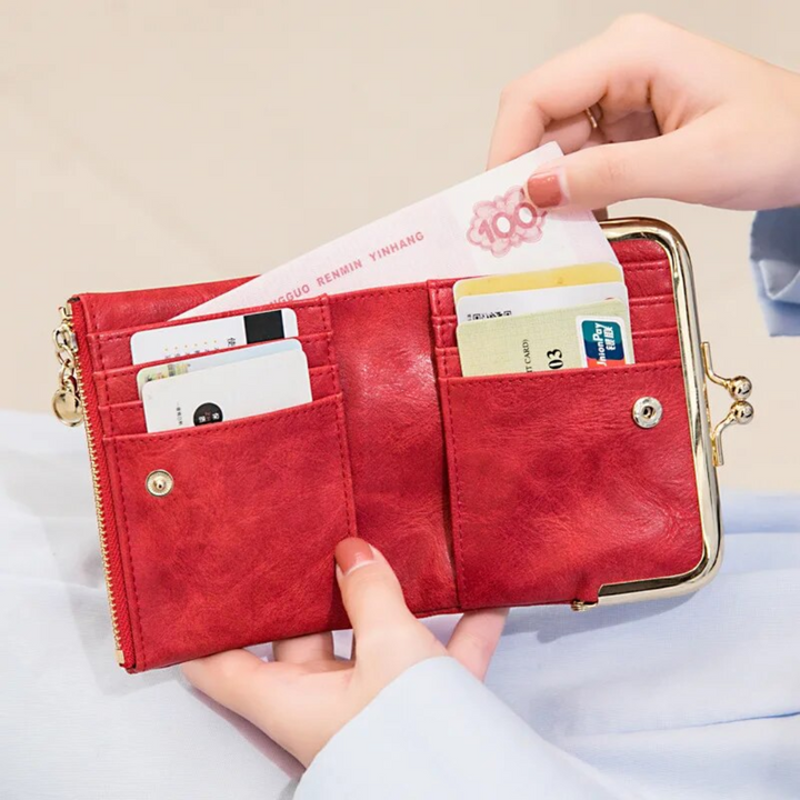 Vintage Damen Geldbörse mit Kussverschluss, kompakt, stilvoll und ein Must-have Accessoire.