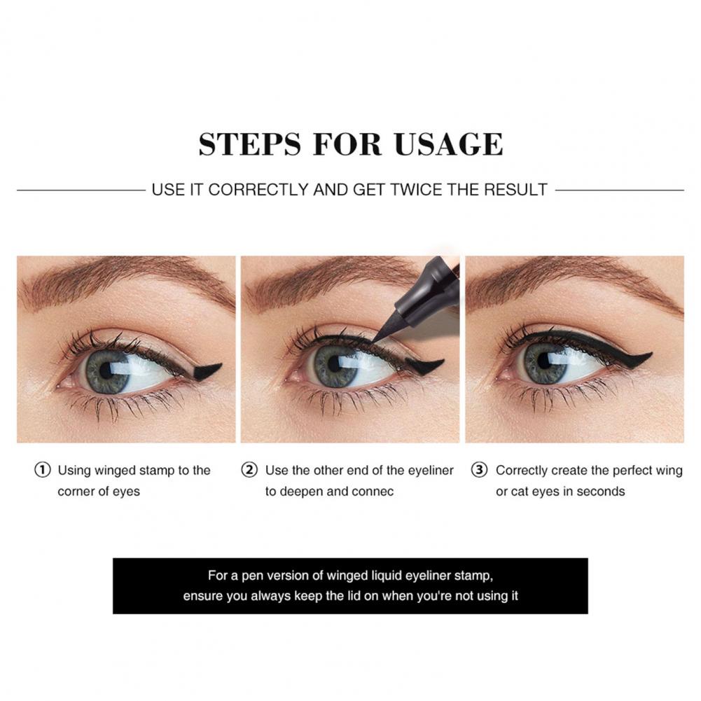 Wasserfester Flüssig-Eyeliner mit integriertem Flügelstempel für schnelle, präzise Linien.
