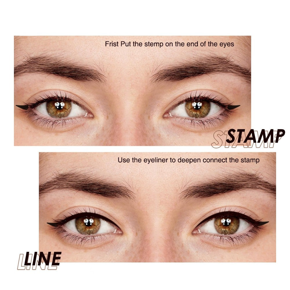 Damen Eyeliner Set: Wasserfester Stift und Flügelstempel für einfache Anwendung.