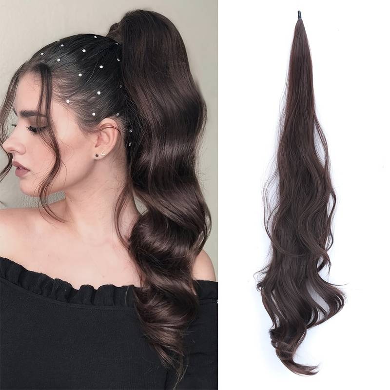 Vielseitiges Pferdeschwanz-Haarteil für Damen. Schnelles Haarstyling für Volumen und Länge in Schwarz.