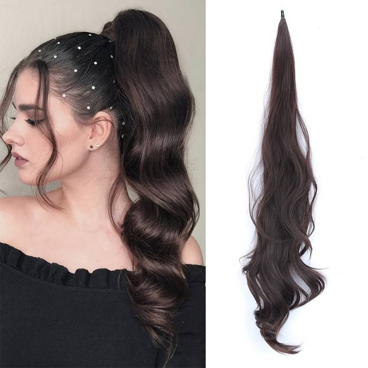 Vielseitiges Pferdeschwanz-Haarteil für Damen. Schnelles Haarstyling für Volumen und Länge in Schwarz.