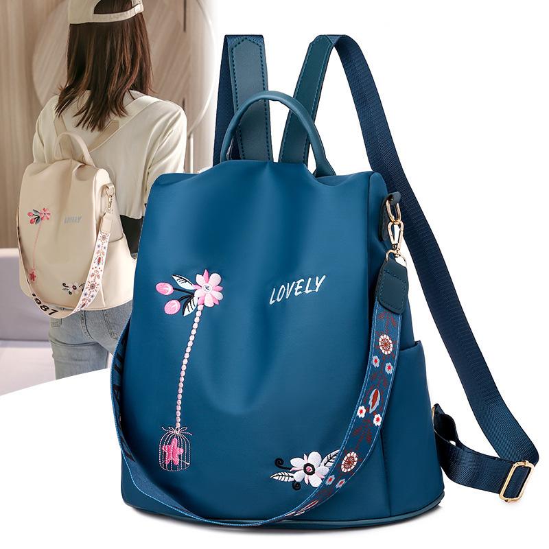 Eleganter Frauenrucksack, wasserabweisend, mit feiner Stickerei; vielseitig für Reise & Freizeit.