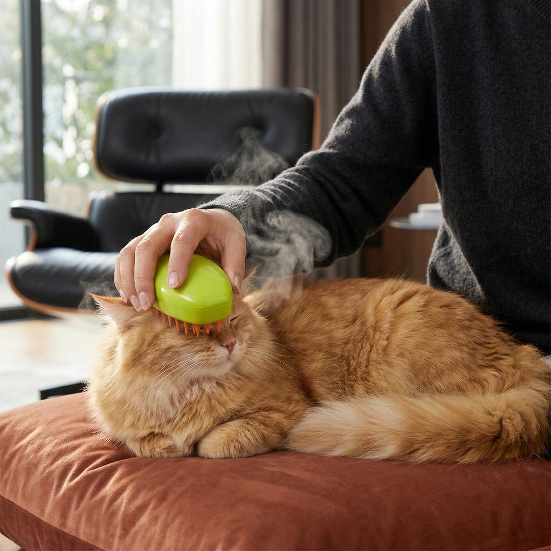Dampfbürste für Haustiere zur sanften Fellpflege von Hunden und Katzen, entfernt lose Haare und Gerüche.