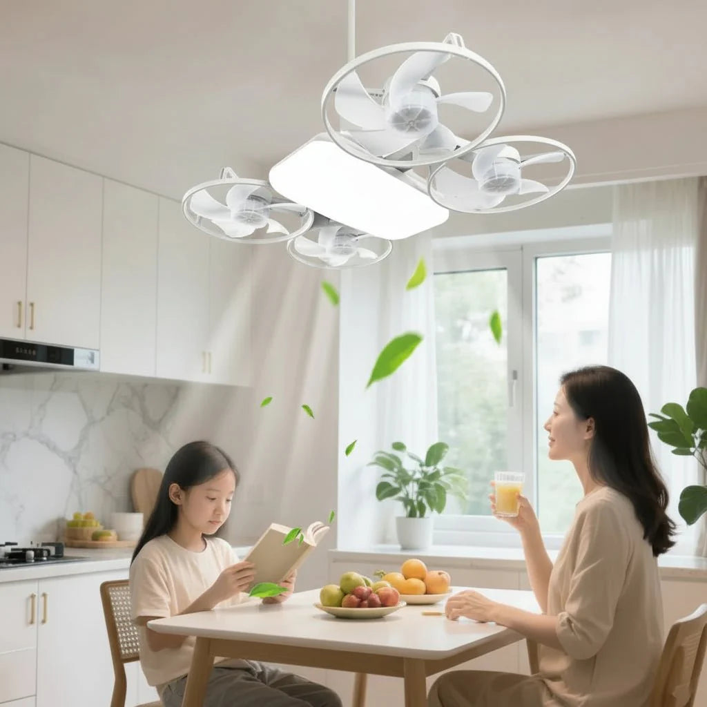 Eleganter Deckenventilator mit Lichtfunktion. Faltbar, leise & energieeffizient für jedes Zuhause.