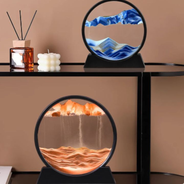Dekorative 3D Sandkunst Sanduhr mit fließendem Tiefsee-Sand für entspannende Wohnkultur.