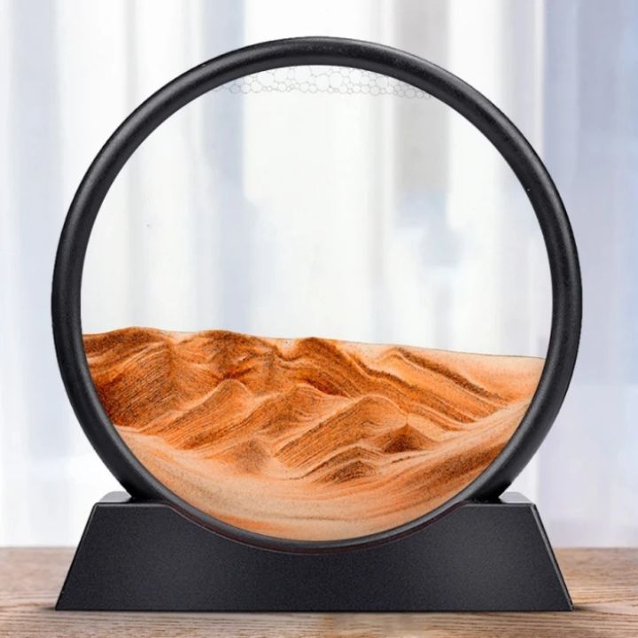 Detailaufnahme der 3D Sandkunst Sanduhr: Fließender Tiefsee-Sand erzeugt faszinierende Muster.