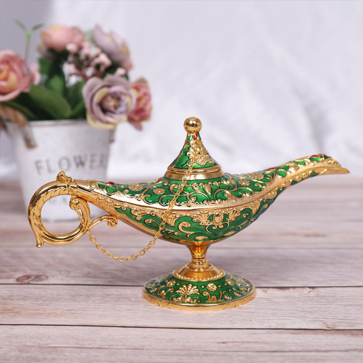 Vintage Aladdin Lampe aus Metalllegierung, perfekte Märchen-Dekoration und Geschenkidee.