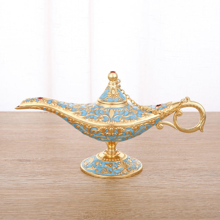 Glänzende Aladdin Lampe aus Legierung, eine exquisite Deko-Skulptur und Geschenkidee.