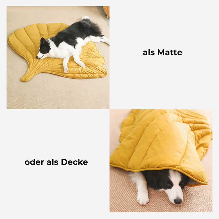 Weiches Haustierbett im Blatt-Design, ideal für kleine bis mittelgroße Hunde.