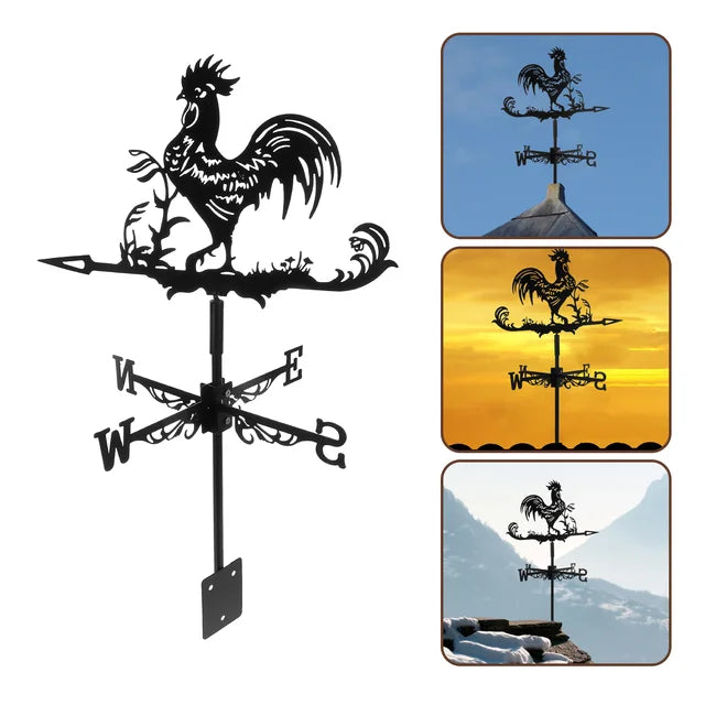 Wetterfeste Hahn-Wetterfahne aus Metall, ideal als Gartenkunst oder Hausdekoration.