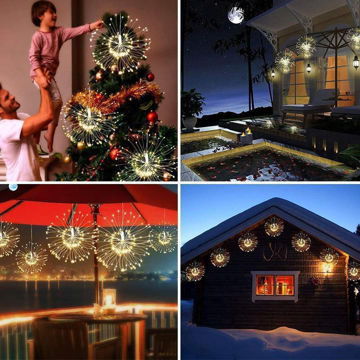 Stimmungsvolle LED-Feuerwerk Lichterkette für Innen. Perfekt für Wohnzimmer, Party & Weihnachtsdekoration.