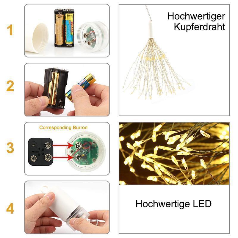 Batteriebetriebene LED-Feuerwerk Lichter aus Kupferdraht. Vielseitige Dekoration für Garten, Balkon & Innenbereich.