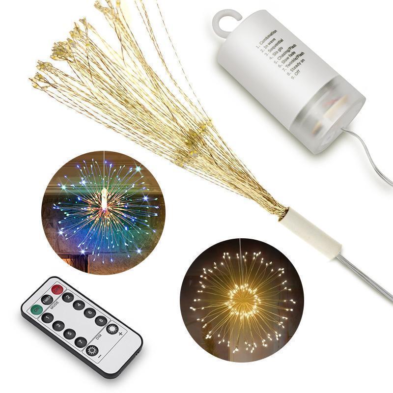 Wetterfeste LED-Feuerwerk Lichterkette für Garten & Balkon. Dekorative Außenbeleuchtung, batteriebetrieben.