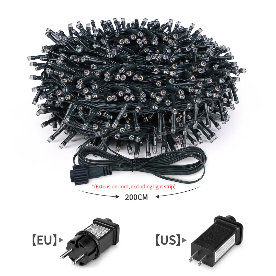 Langlebige Outdoor LED Lichterkette, IP65 wasserdicht, für Garten, Balkon, ganzjährige Außenbeleuchtung.