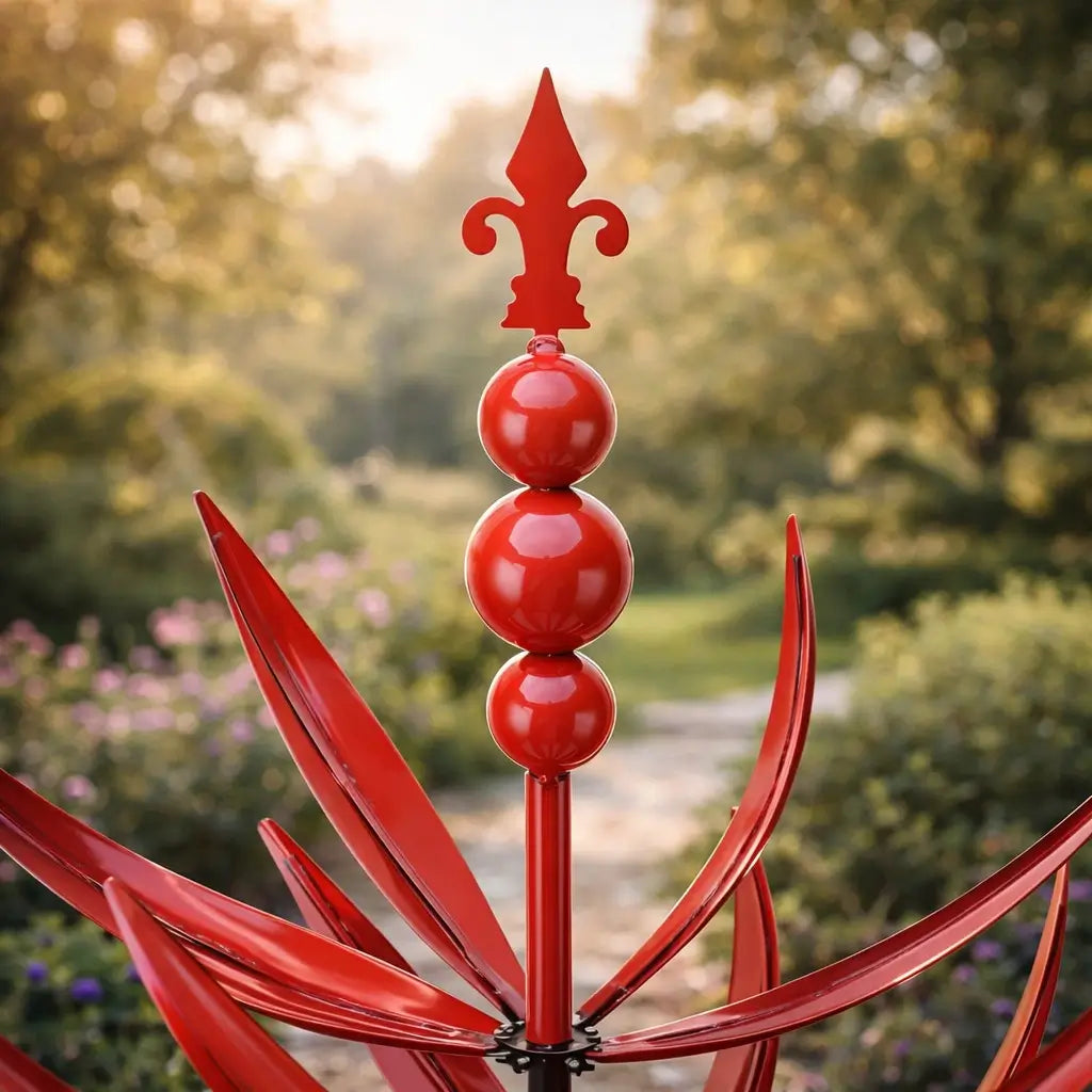 Einzigartige Lotus-Wetterfahne aus Metall, ein dekorativer Blickfang und Windspiel für jeden Garten.