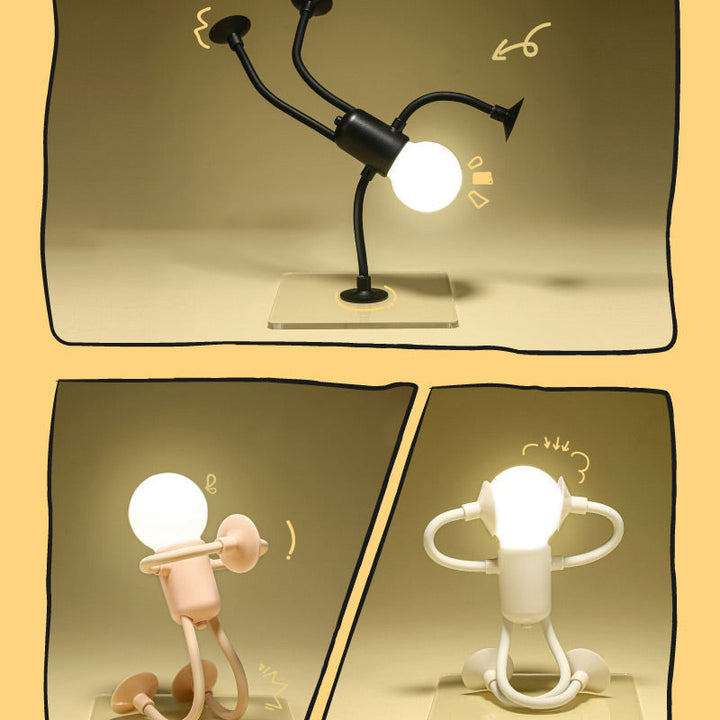 Weiße Roboter Tischlampe mit LED-Beleuchtung. Eine einzigartige, dekorative Lampe fürs Schlafzimmer.
