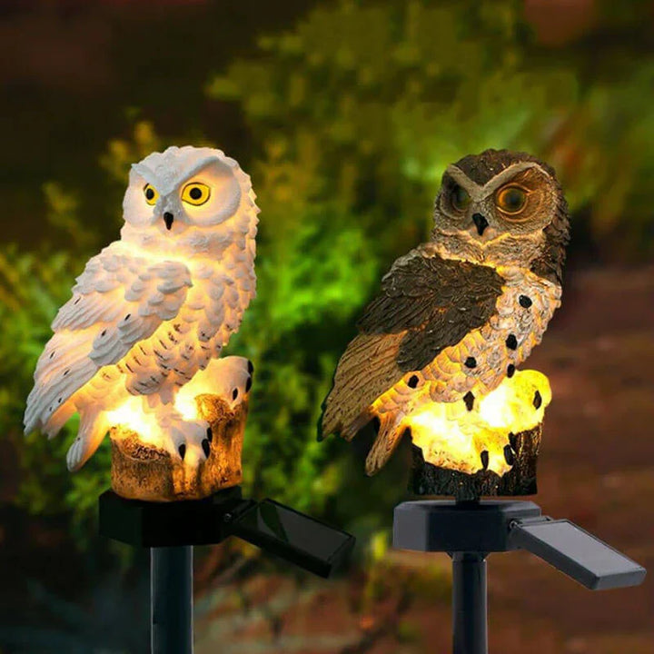 Dekorative Solar Eulen-Gartenleuchte OwlGlow, warmweißes LED-Licht für stimmungsvolle Gartenbeleuchtung.