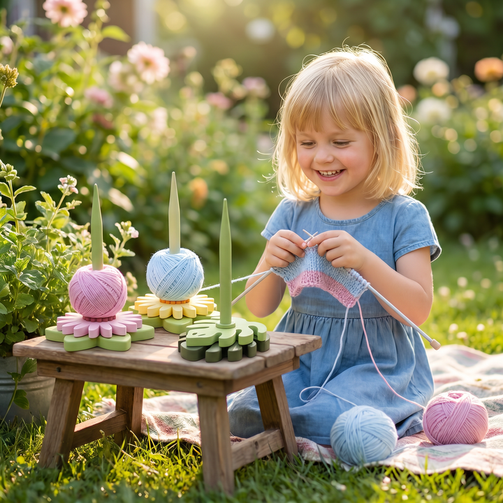 Dekorativer Garnhalter Blumenständer für Stricken & Häkeln. Ideal für Wolle und Handarbeit.