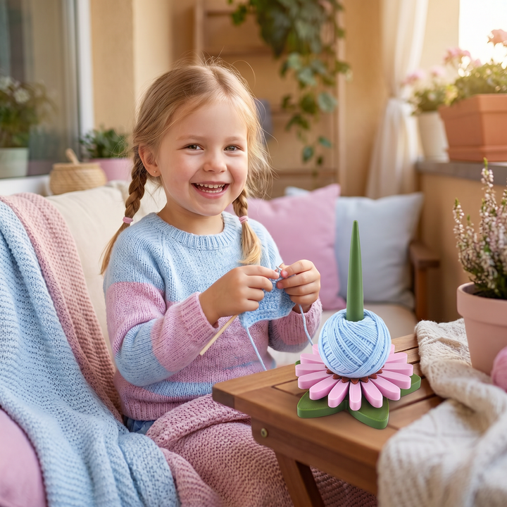 Einzigartiger Garnhalter Blumen-Ständer für Wolle, ideal für Stricken, Häkeln und DIY.