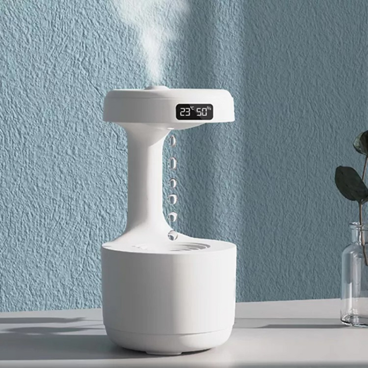 Dekorativer Luftbefeuchter mit beruhigendem Wasserfluss; ideal für Entspannung & besseres Raumklima im Wohnzimmer.