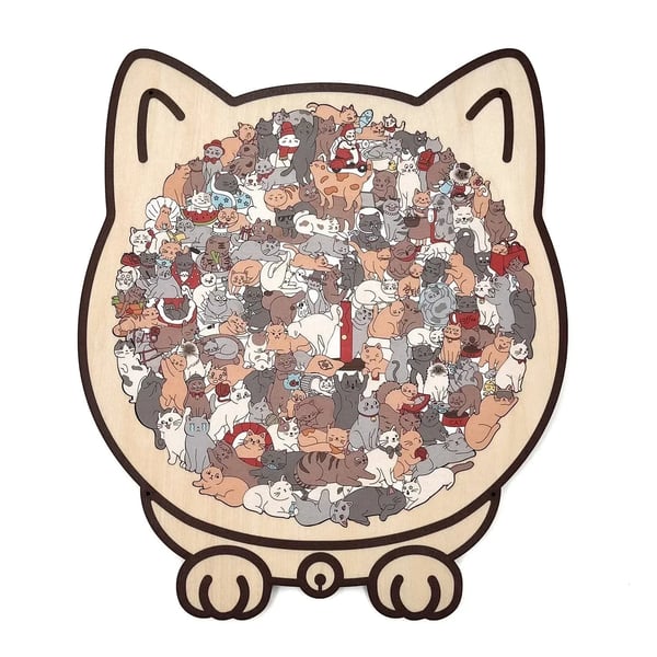 Dekoratives Katzen Holzpuzzle aus Naturholz für entspannten DIY-Spaß & Achtsamkeit.