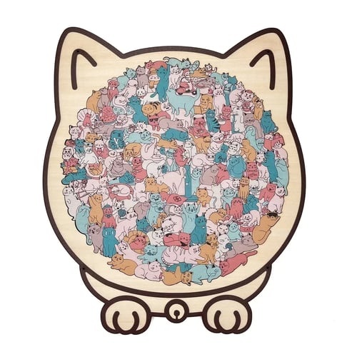 Originelles Katzenpuzzle aus nachhaltigem Holz, detailreich, für kreative Stunden & Wohnambiente.