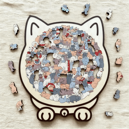 Ästhetisches Holzpuzzle Katze, handgefertigt, als einzigartige Deko und Achtsamkeitsübung.