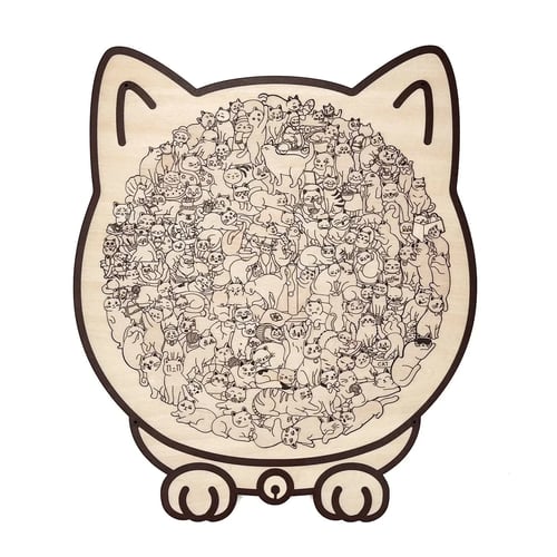 Wohnaccessoire: Katzen Holzkunst Puzzle, Naturholz-Look, als Geschenkidee und für Gemütlichkeit.