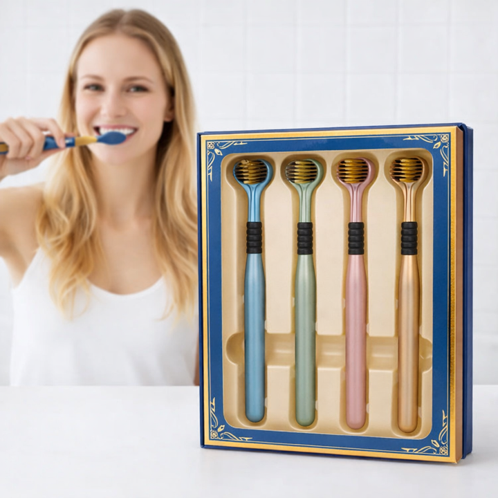 Dentaclean 360 Zahnbürste für Rundum-Reinigung, strahlende Zähne und effektive Plaqueentfernung.