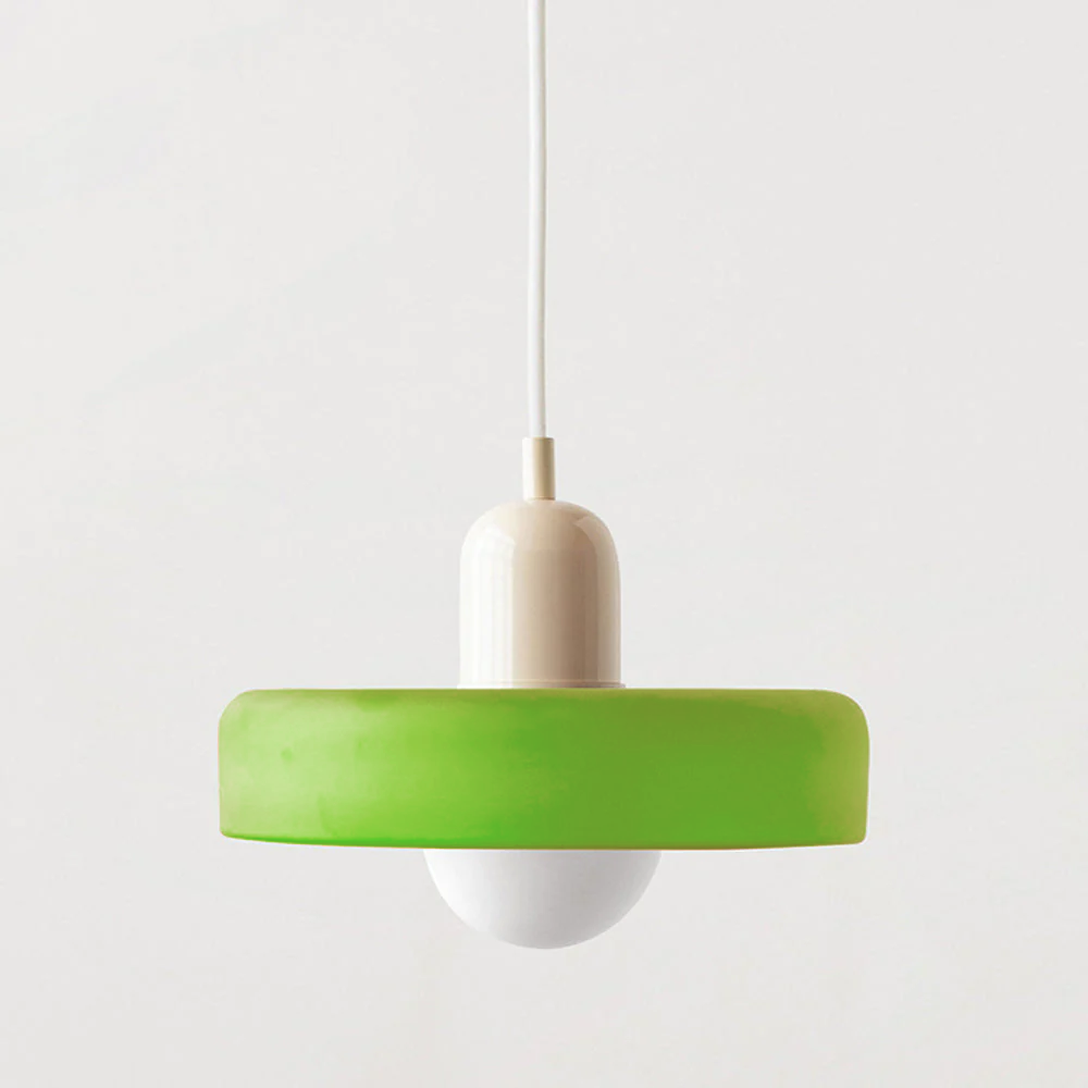 Pendelleuchte für das Wohnzimmer, Bauhaus-Stil mit farbigem Glas und elegantem Design.