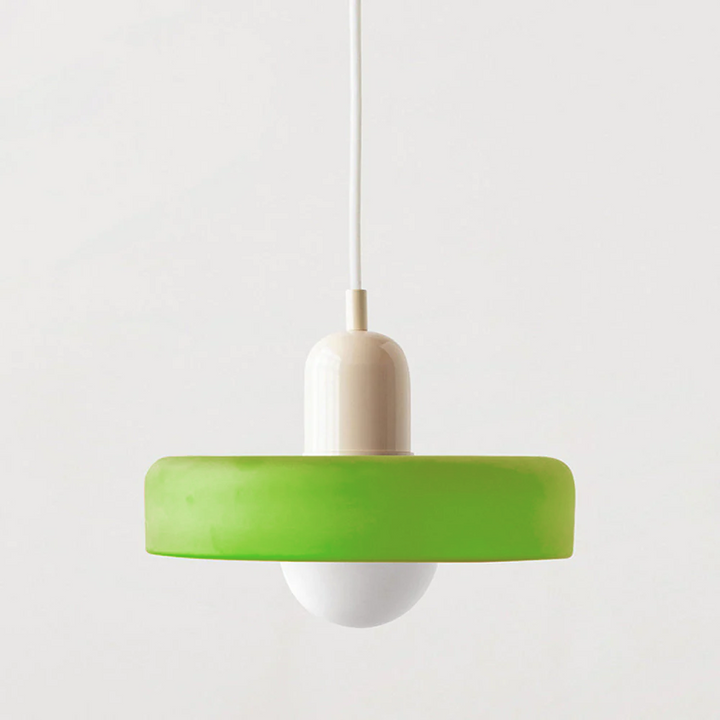 Pendelleuchte für das Wohnzimmer, Bauhaus-Stil mit farbigem Glas und elegantem Design.