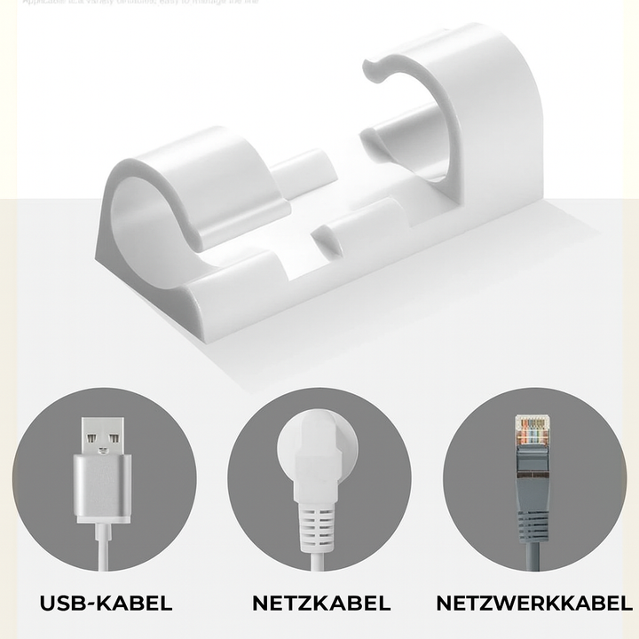 Praktische selbstklebende Kabelclips für schnelle und einfache Kabelfixierung zuhause und im Büro.
