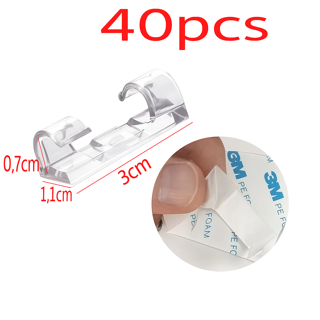 Produktbild: 40 universelle selbstklebende Kabelclips für Ordnung und effizientes Drahtmanagement.
