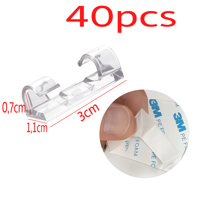Produktbild: 40 universelle selbstklebende Kabelclips für Ordnung und effizientes Drahtmanagement.