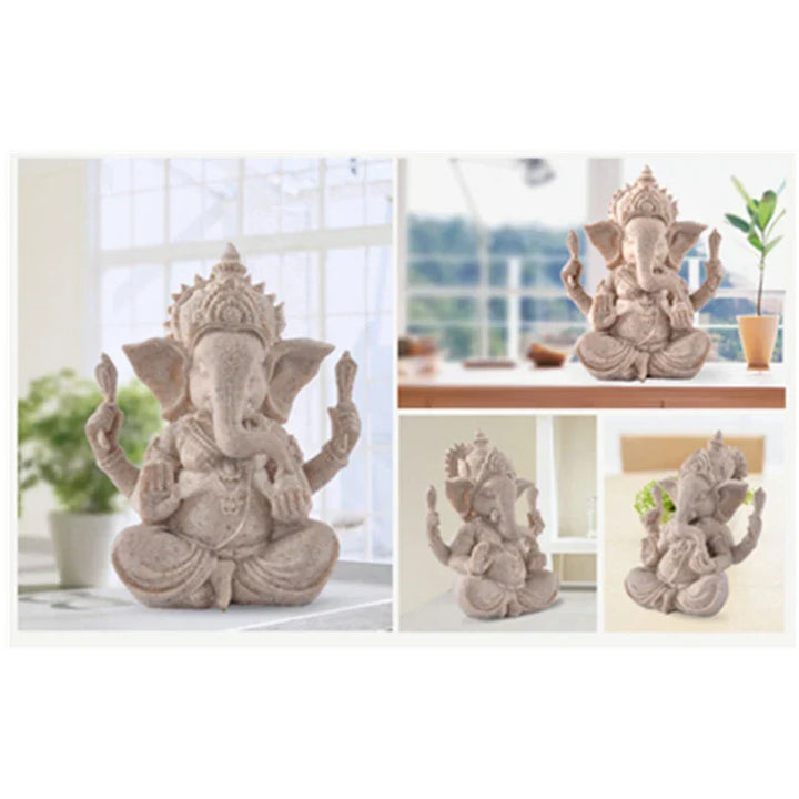 Traditionelle Ganesha Figur aus Sandstein, Symbol für Weisheit und Wohlstand.