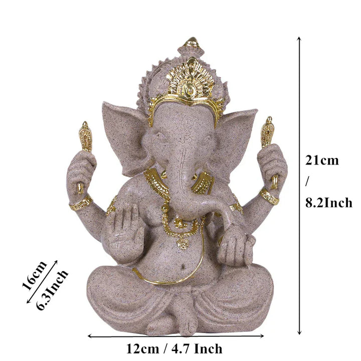 Sandstein Elefantengott Ganesha Statue, friedvolle Kunst für spirituelles Ambiente.