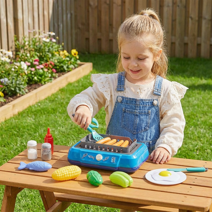 Detailreiches Kinder BBQ Grillset mit Zubehör für fantasievolles Rollenspiel in der Spielzeugküche.